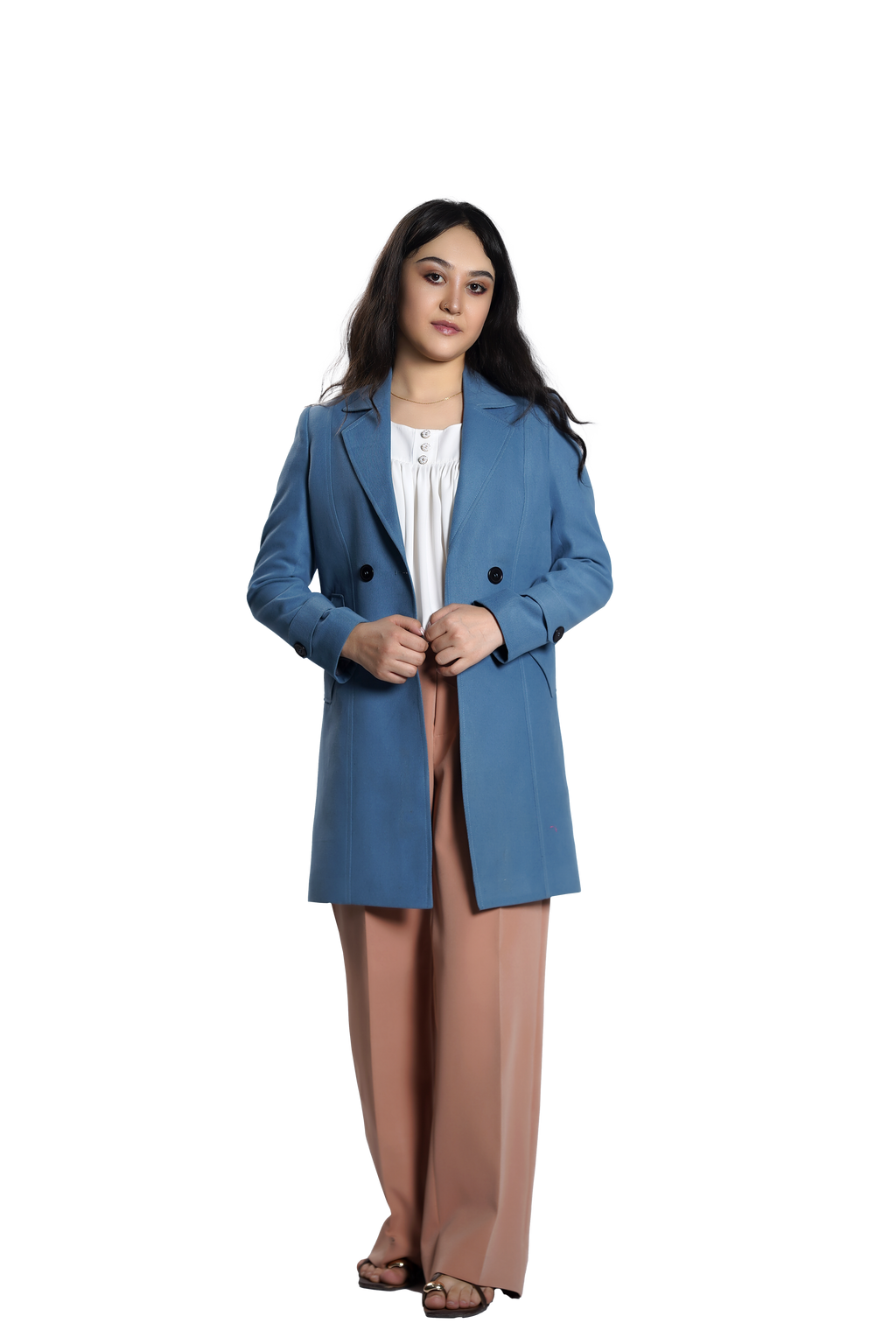 Sky Blue Double-Breasted Women's Coat