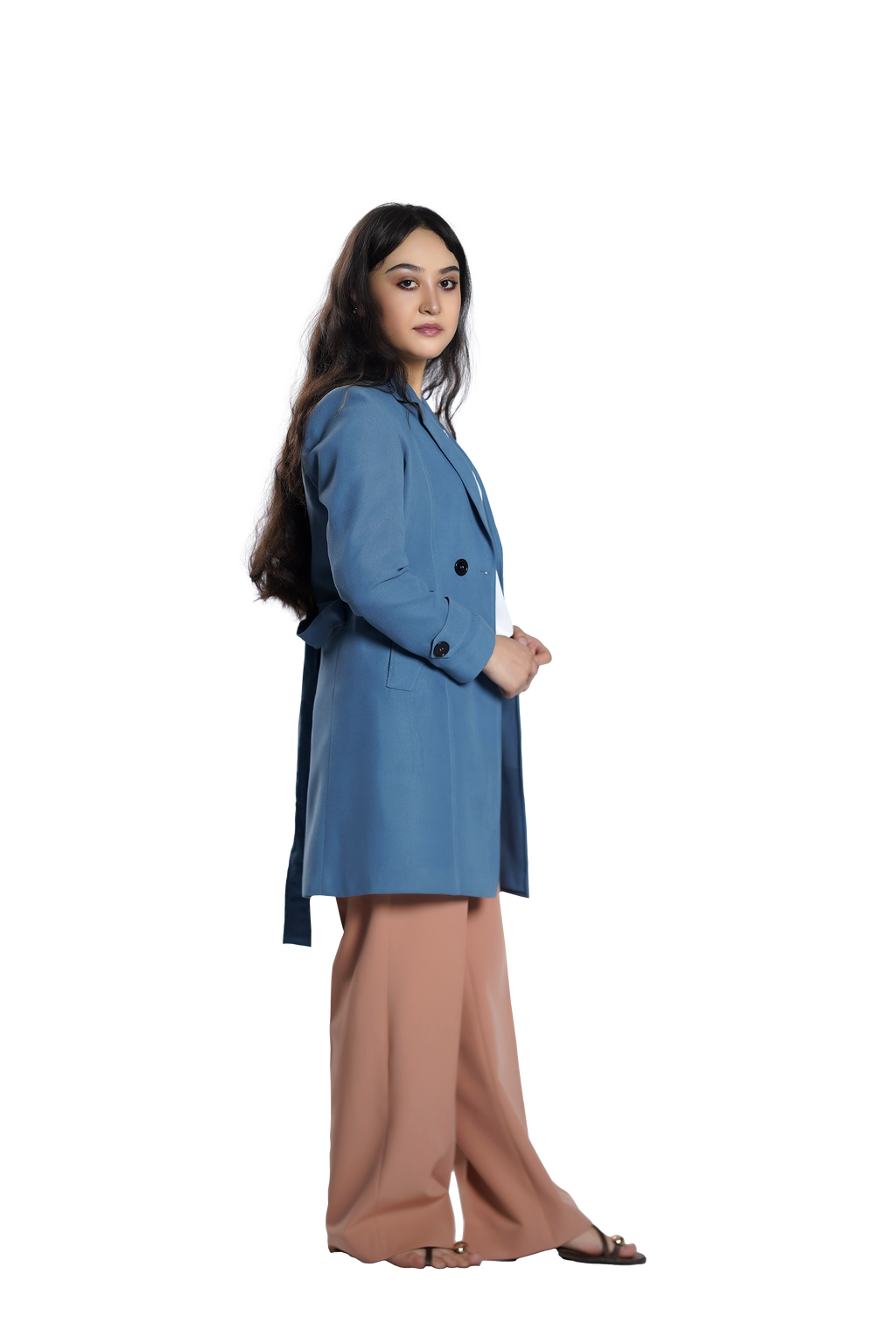 Sky Blue Double-Breasted Women's Coat