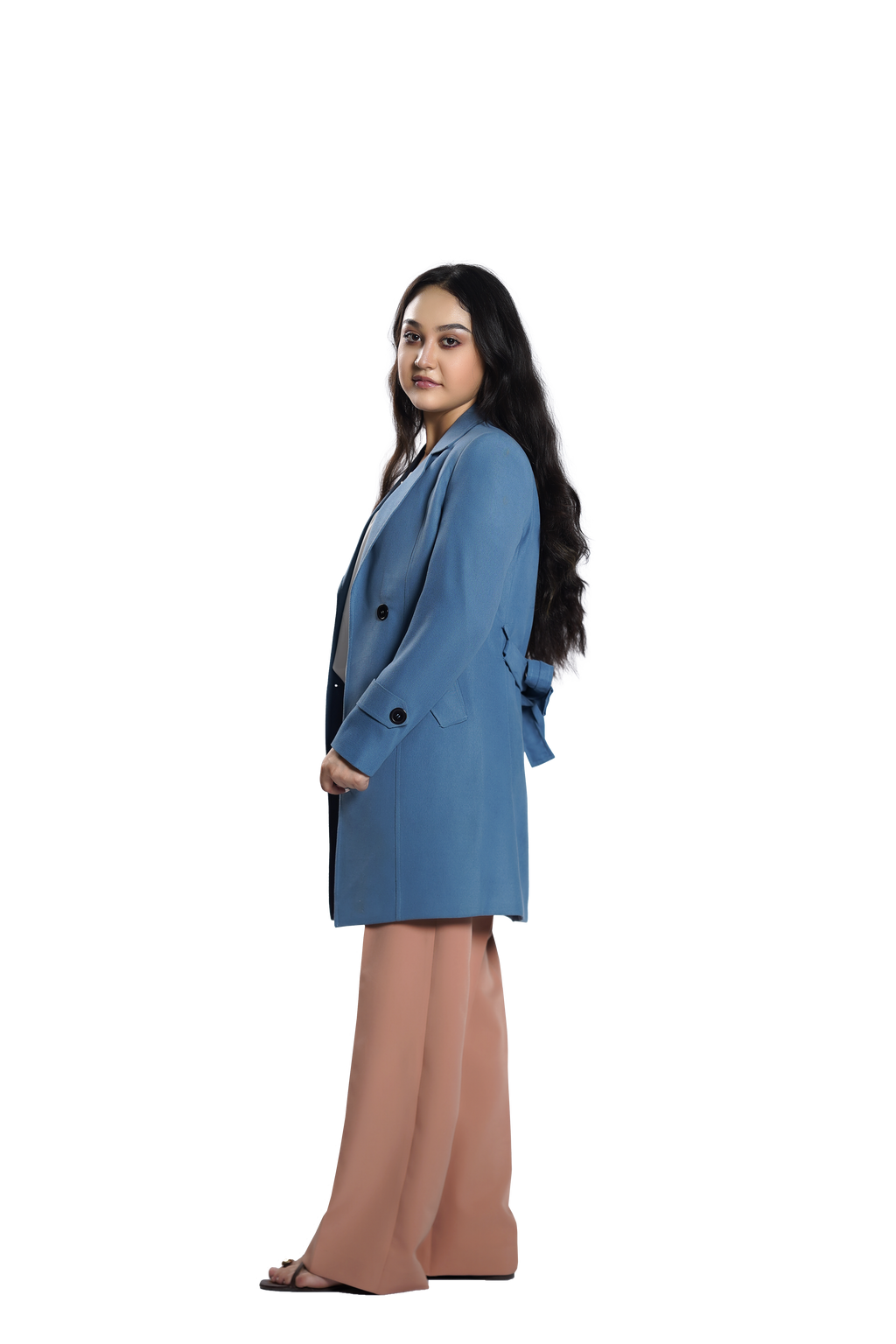 Sky Blue Double-Breasted Women's Coat