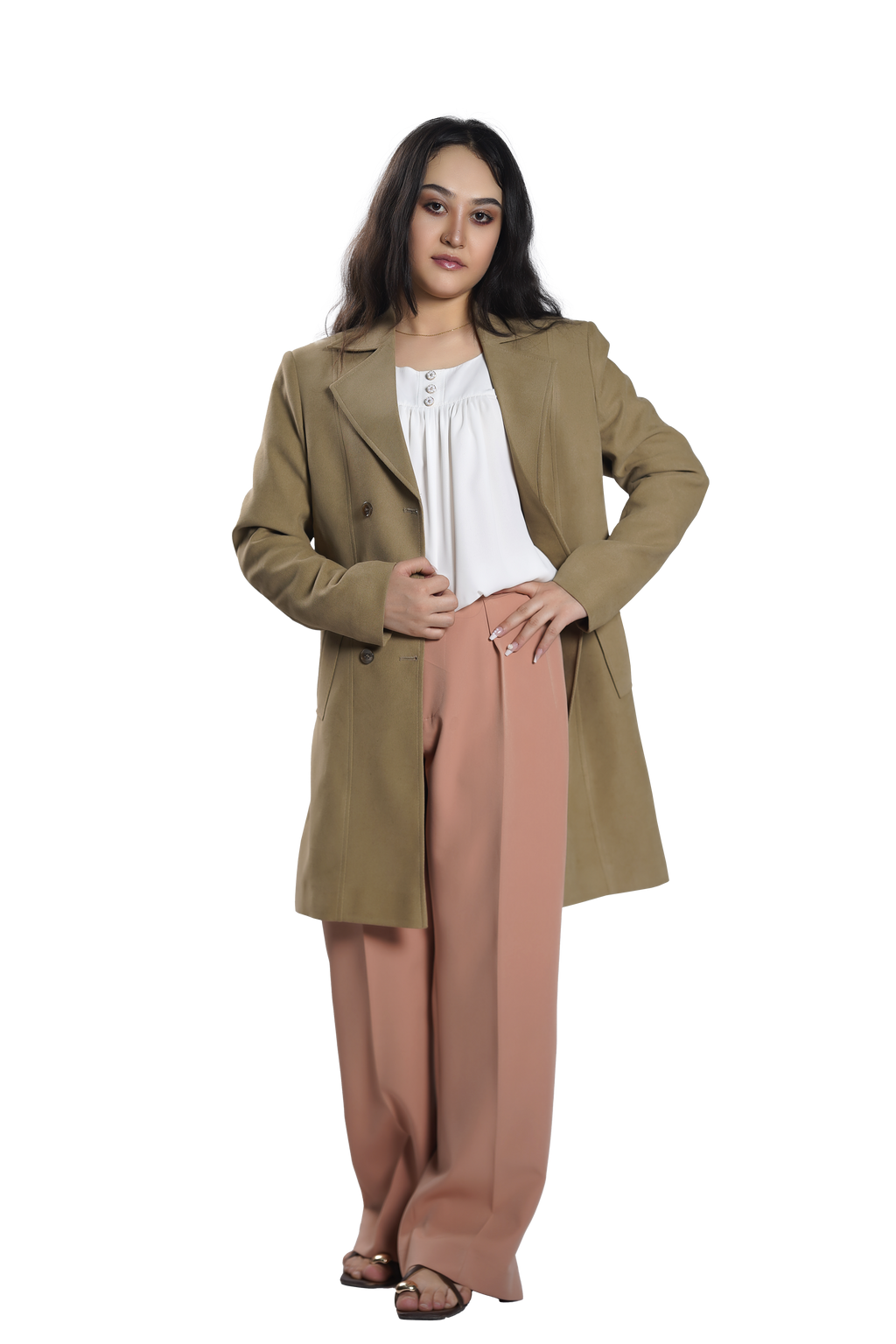 Women's Classic Double-Breasted Wool Blend Coat – Olive Beige