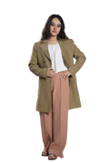 Women's Classic Double-Breasted Wool Blend Coat – Olive Beige