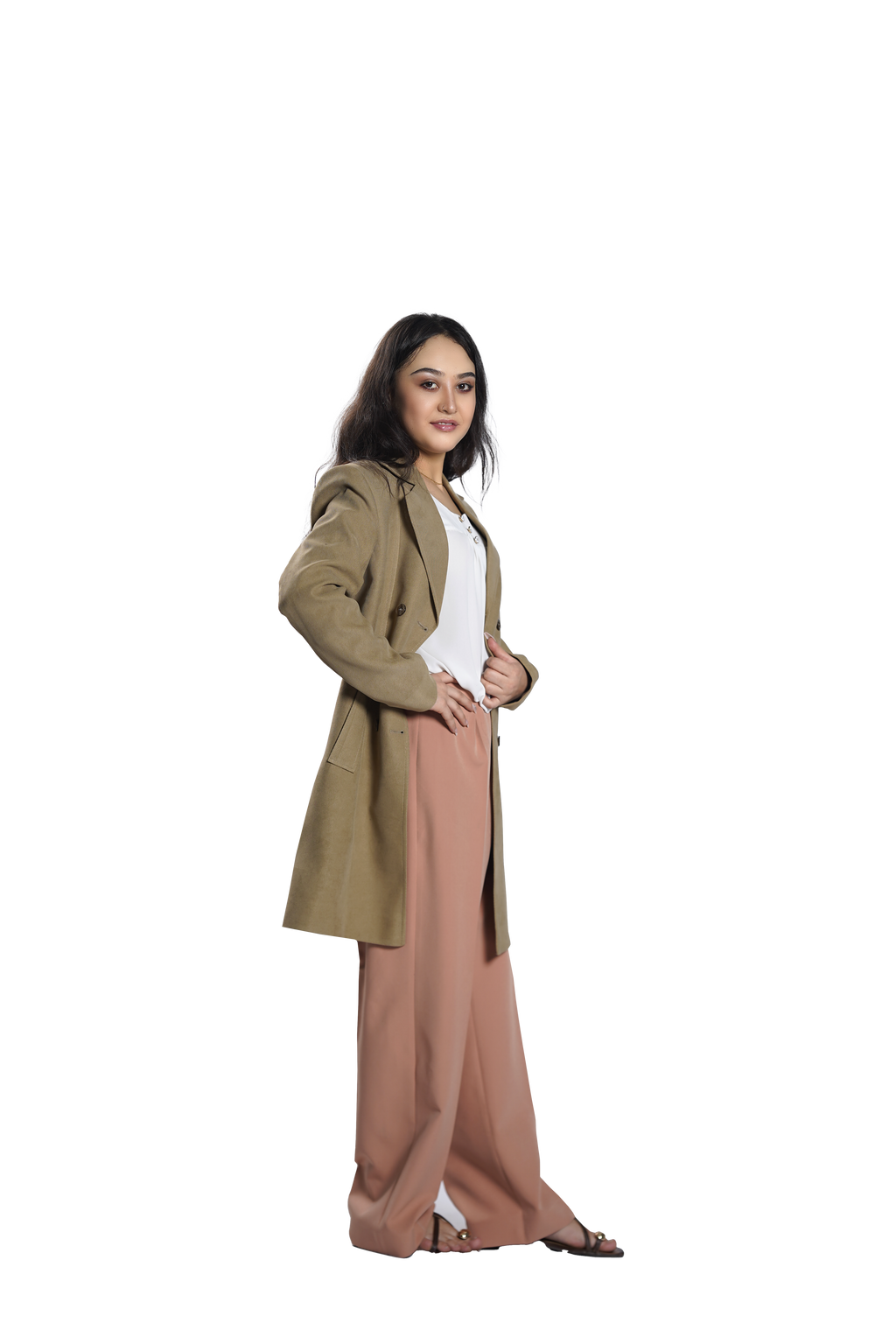 Women's Classic Double-Breasted Wool Blend Coat – Olive Beige
