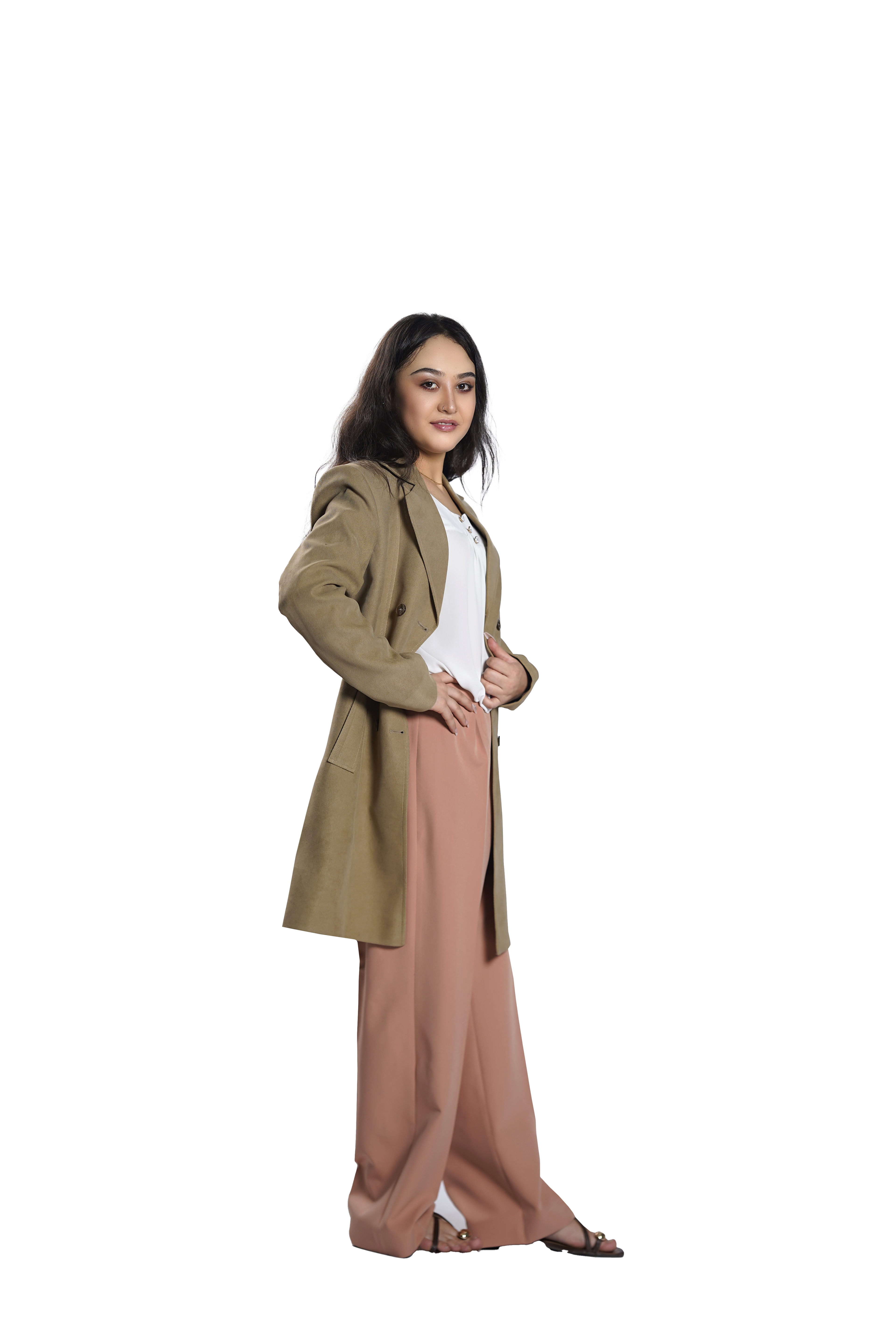 Women's Classic Double-Breasted Wool Blend Coat – Olive Beige
