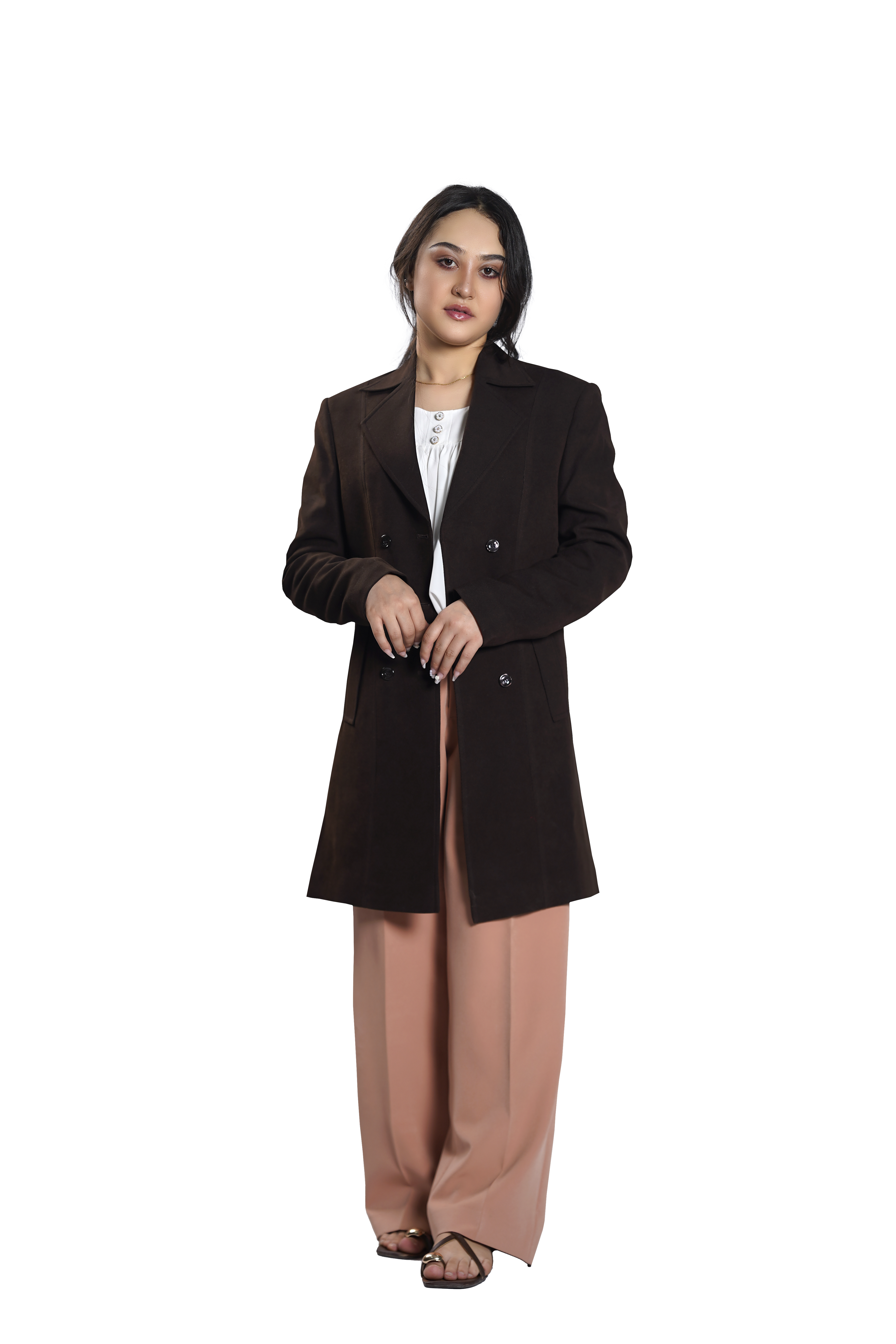 Women's Double-Breasted Chocolate Brown Longline Blazer