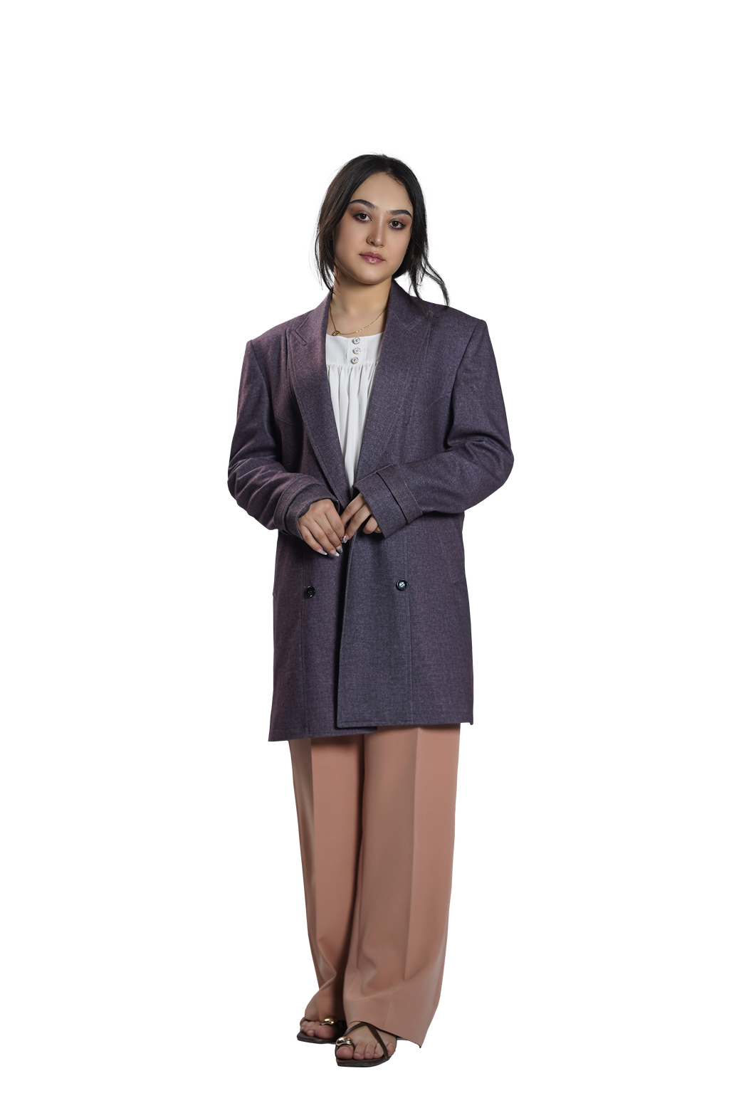 Women's Heather Mauve Double-Breasted Longline Blazer