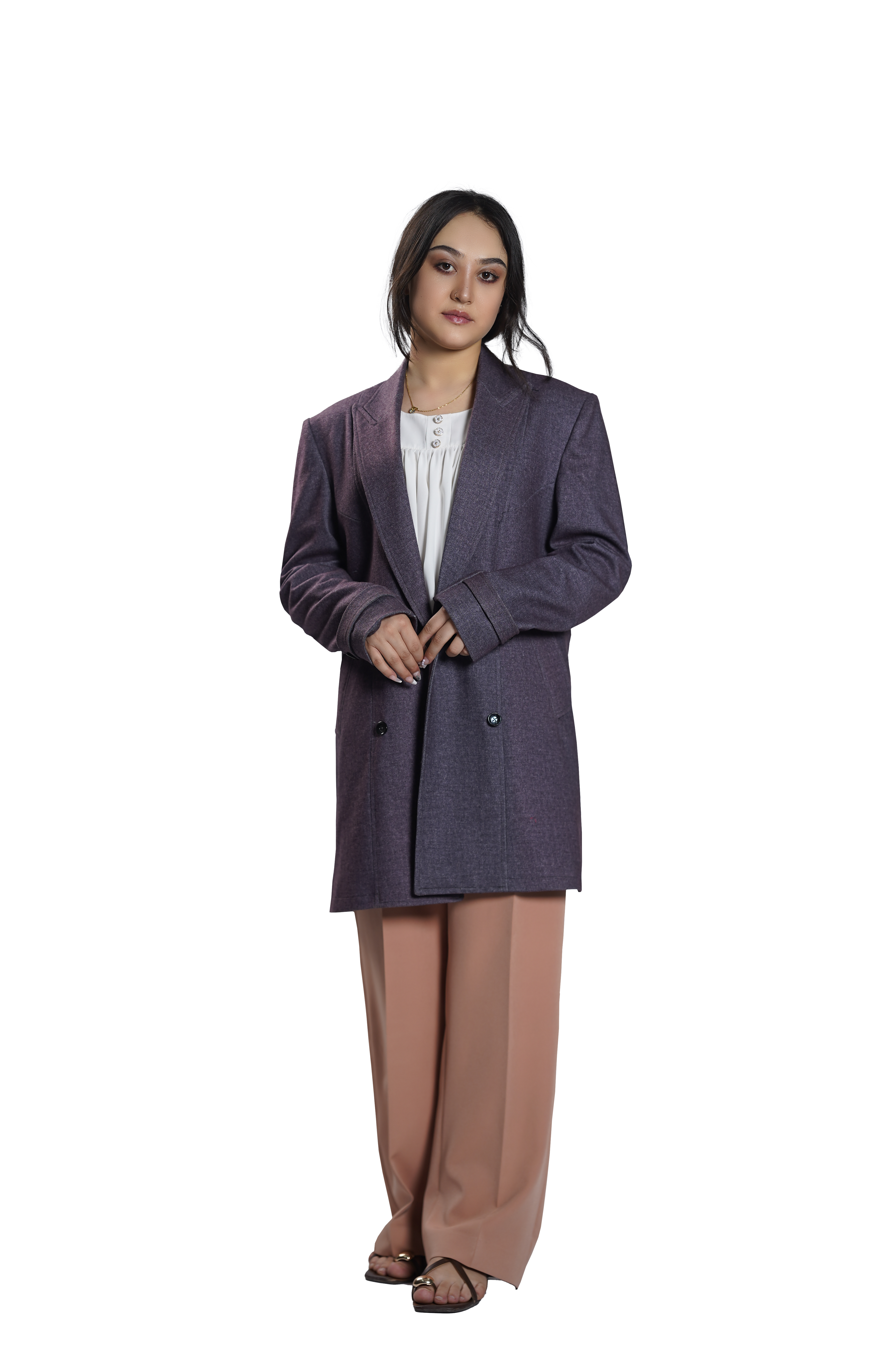 Women's Heather Mauve Double-Breasted Longline Blazer