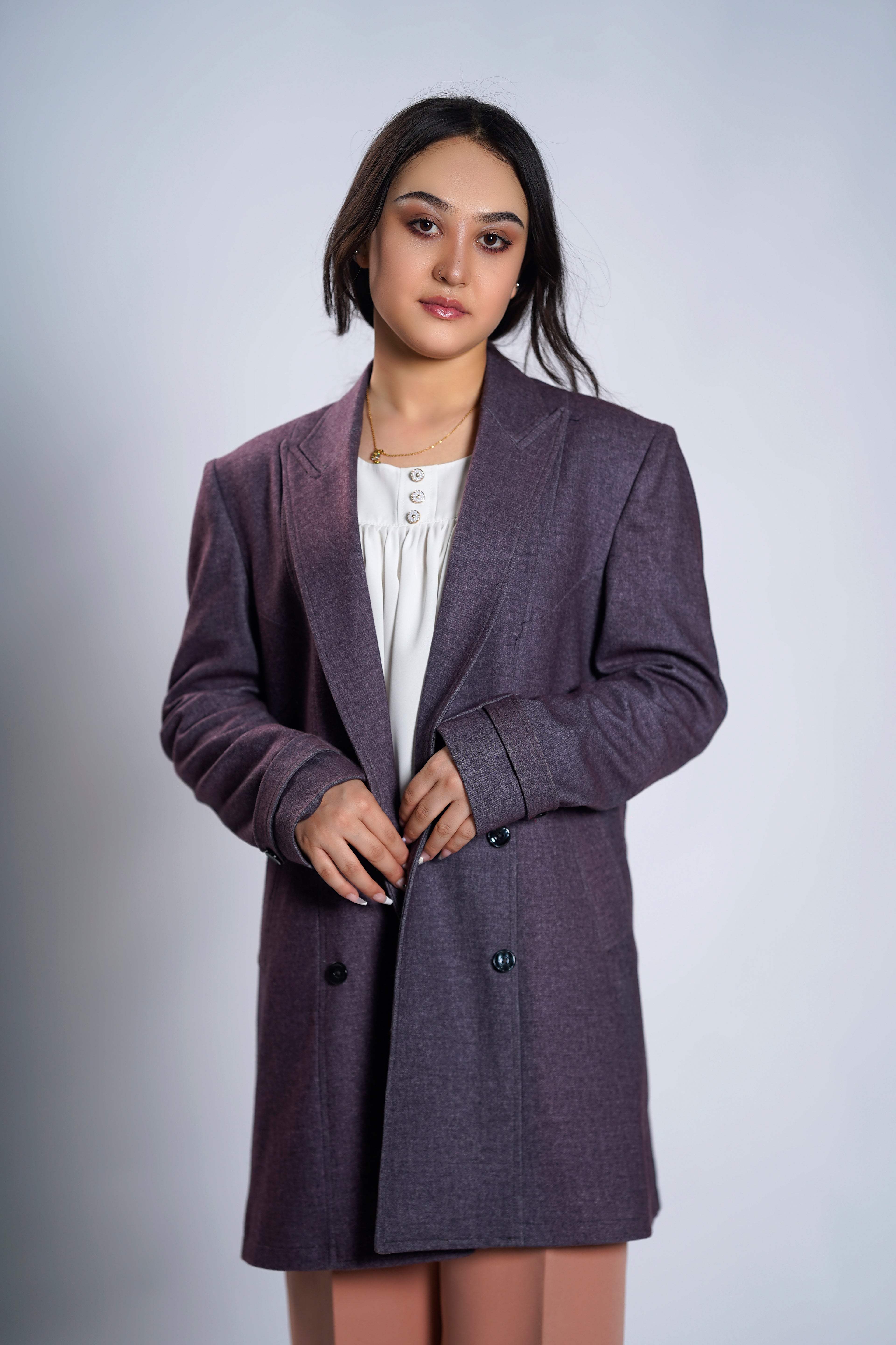 Women's Heather Mauve Double-Breasted Longline Blazer