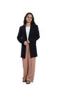 Women's Classic Black Mid-Length Wool Blend Coat – Elegant Winter Overcoat