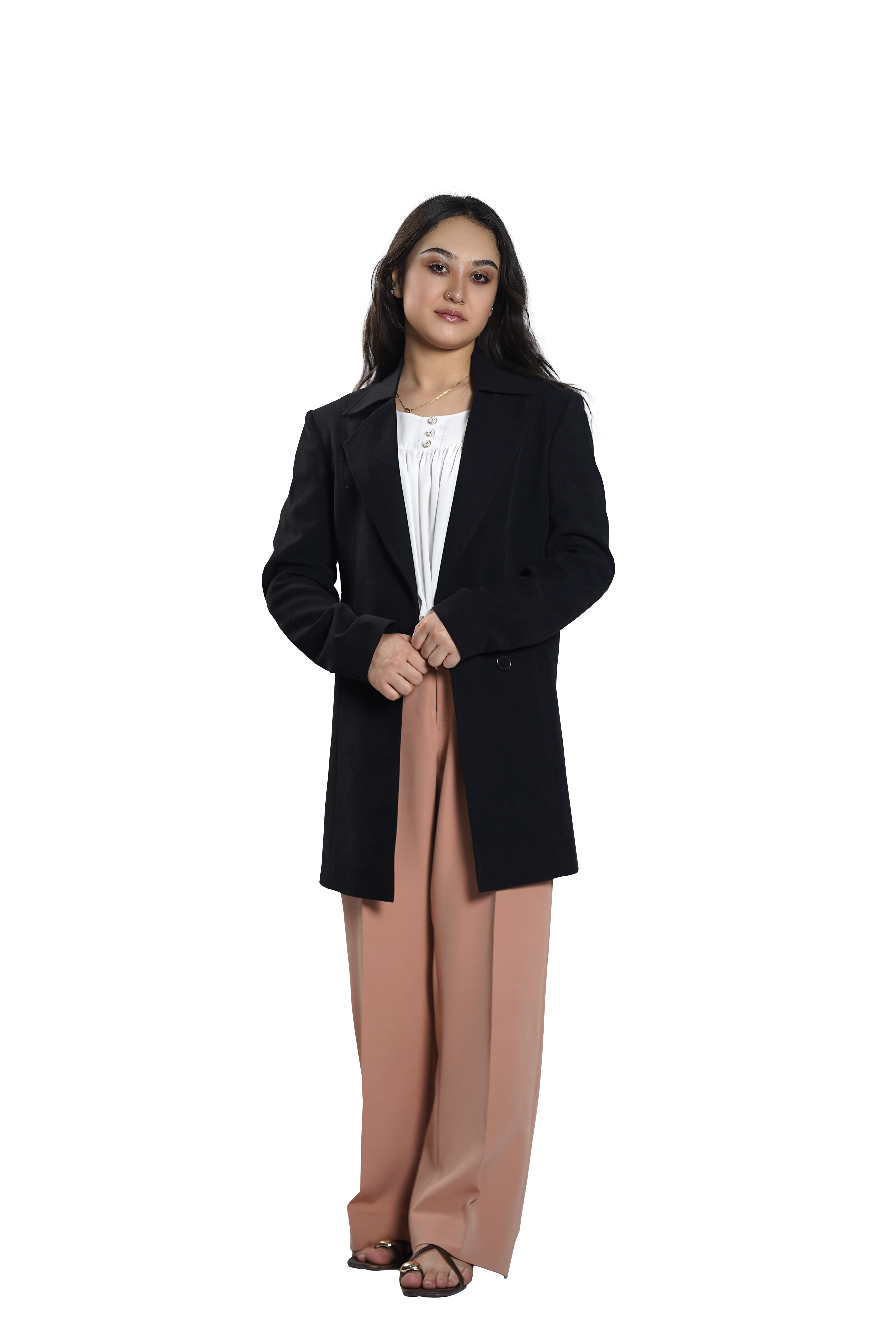 Women's Classic Black Mid-Length Wool Blend Coat – Elegant Winter Overcoat
