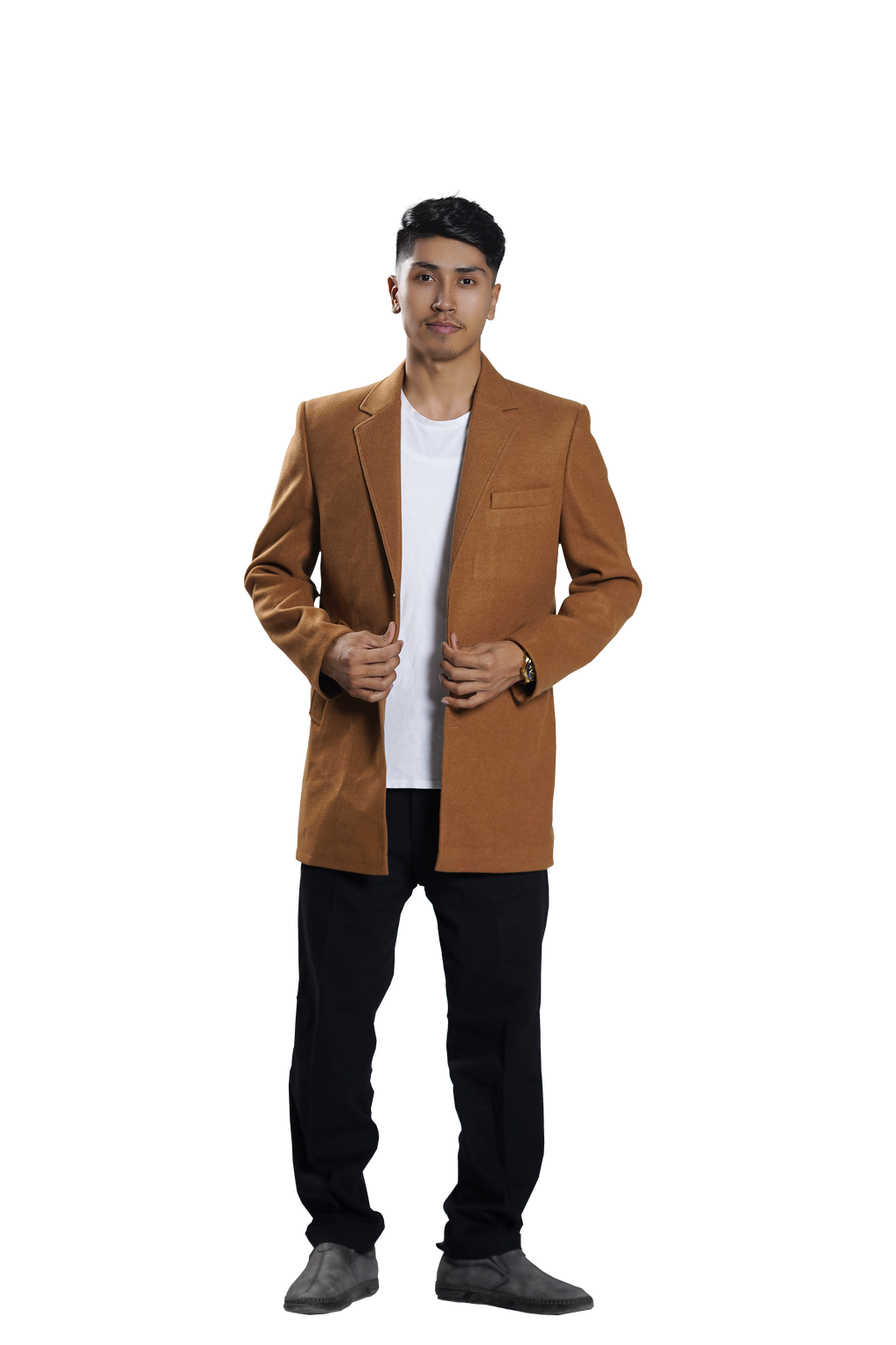 Men's Camel light Brown Blend Overcoat – Classic Tailored Mid-Length Winter Coat