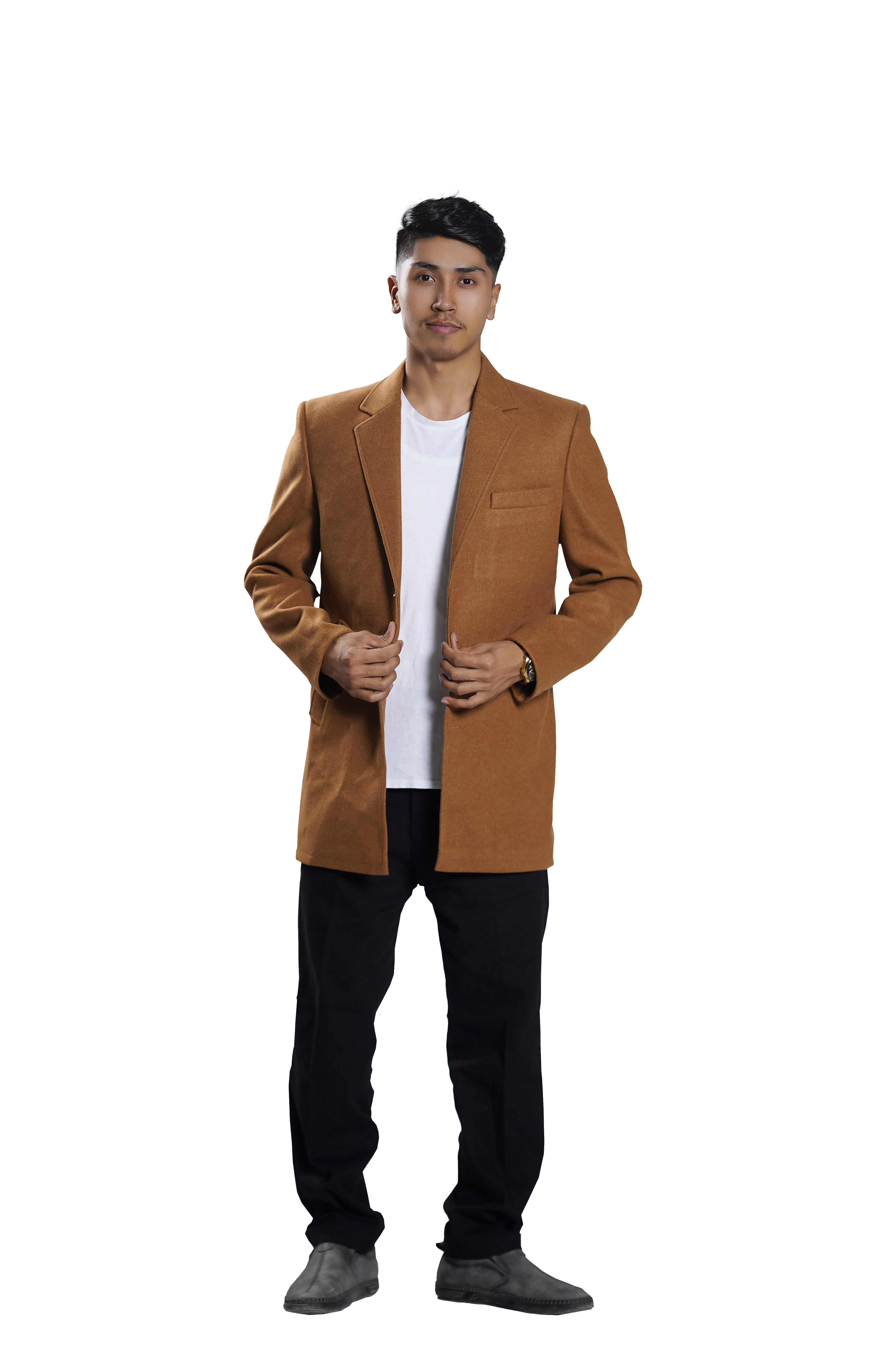 Men's Camel Wool Blend Overcoat – Classic Tailored Mid-Length Winter Coat