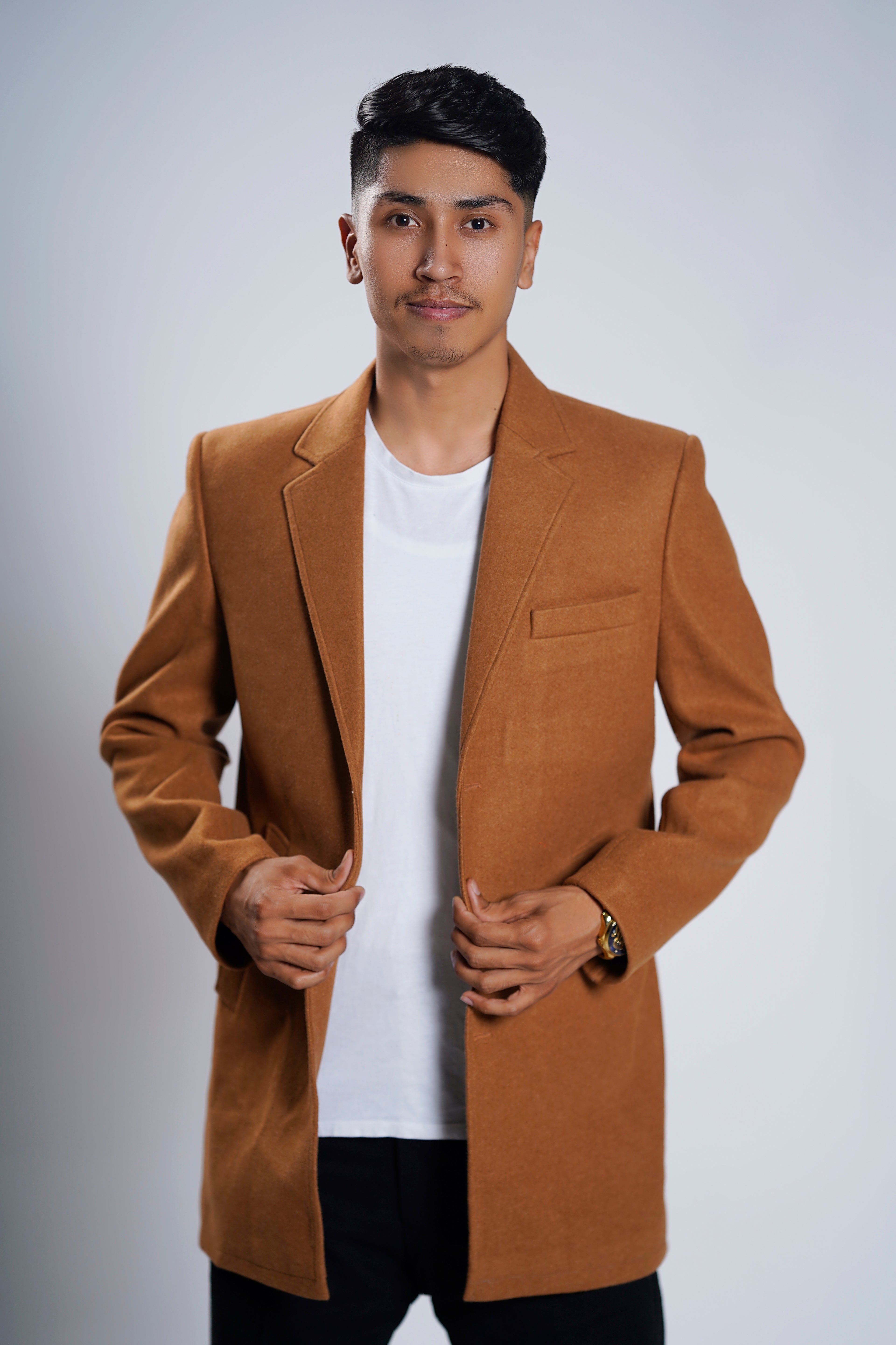 Men's Camel Wool Blend Overcoat – Classic Tailored Mid-Length Winter Coat