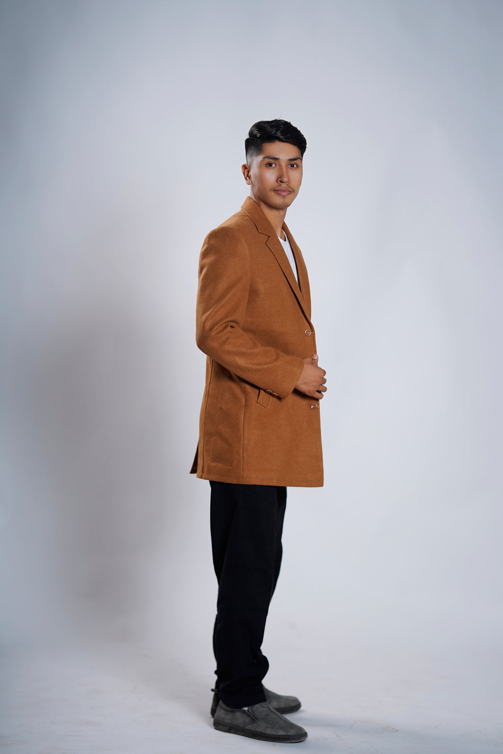 Men's Camel light Brown Blend Overcoat – Classic Tailored Mid-Length Winter Coat