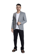 Men's Light Grey Textured Blazer – Slim Fit Formal & Smart Casual Jacket