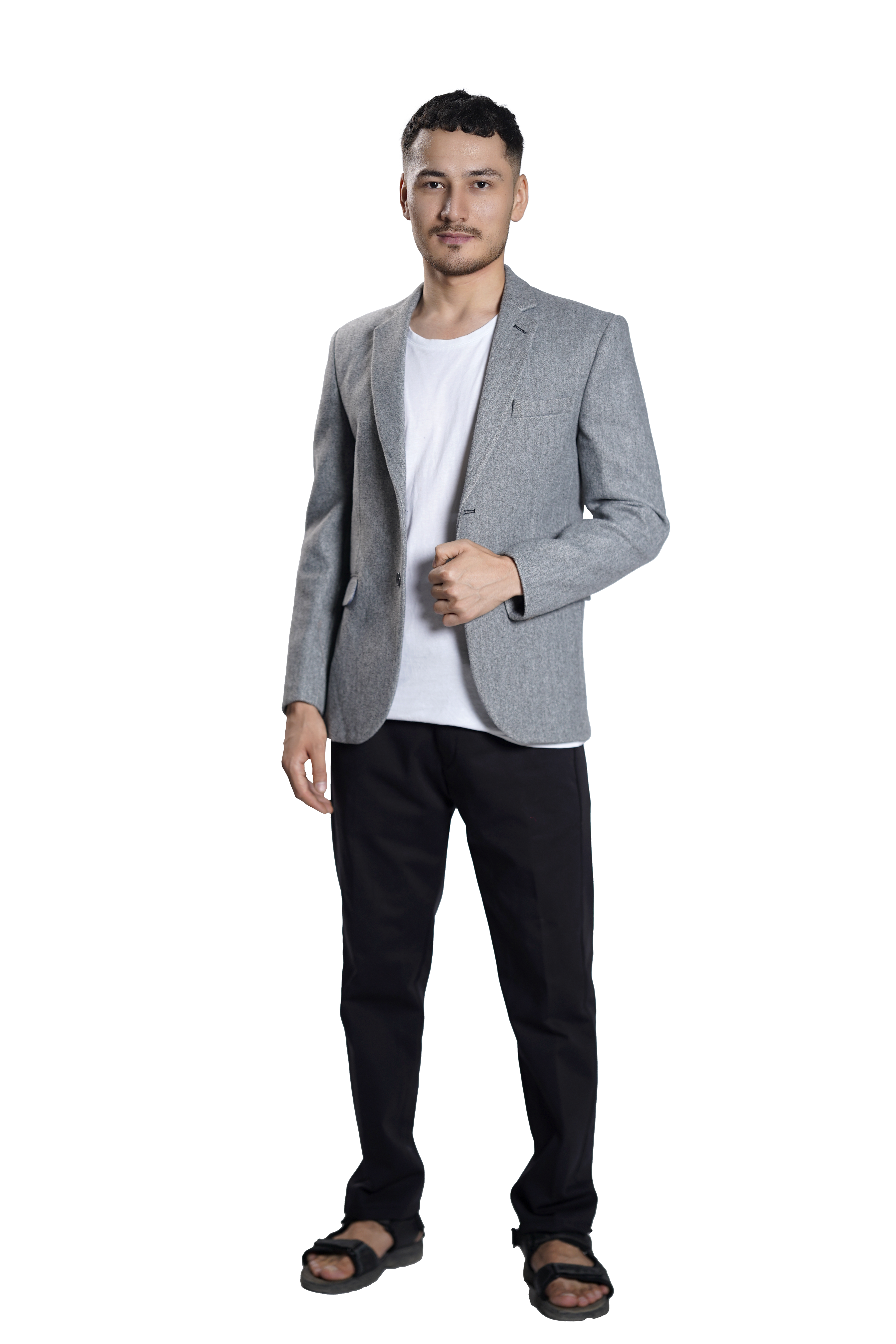 Men's Light Grey Textured Blazer – Slim Fit Formal & Smart Casual Jacket