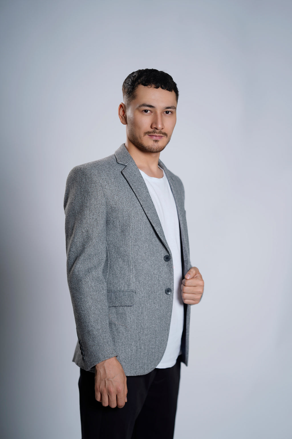 Men's Light Grey Textured Blazer – Slim Fit Formal & Smart Casual Jacket