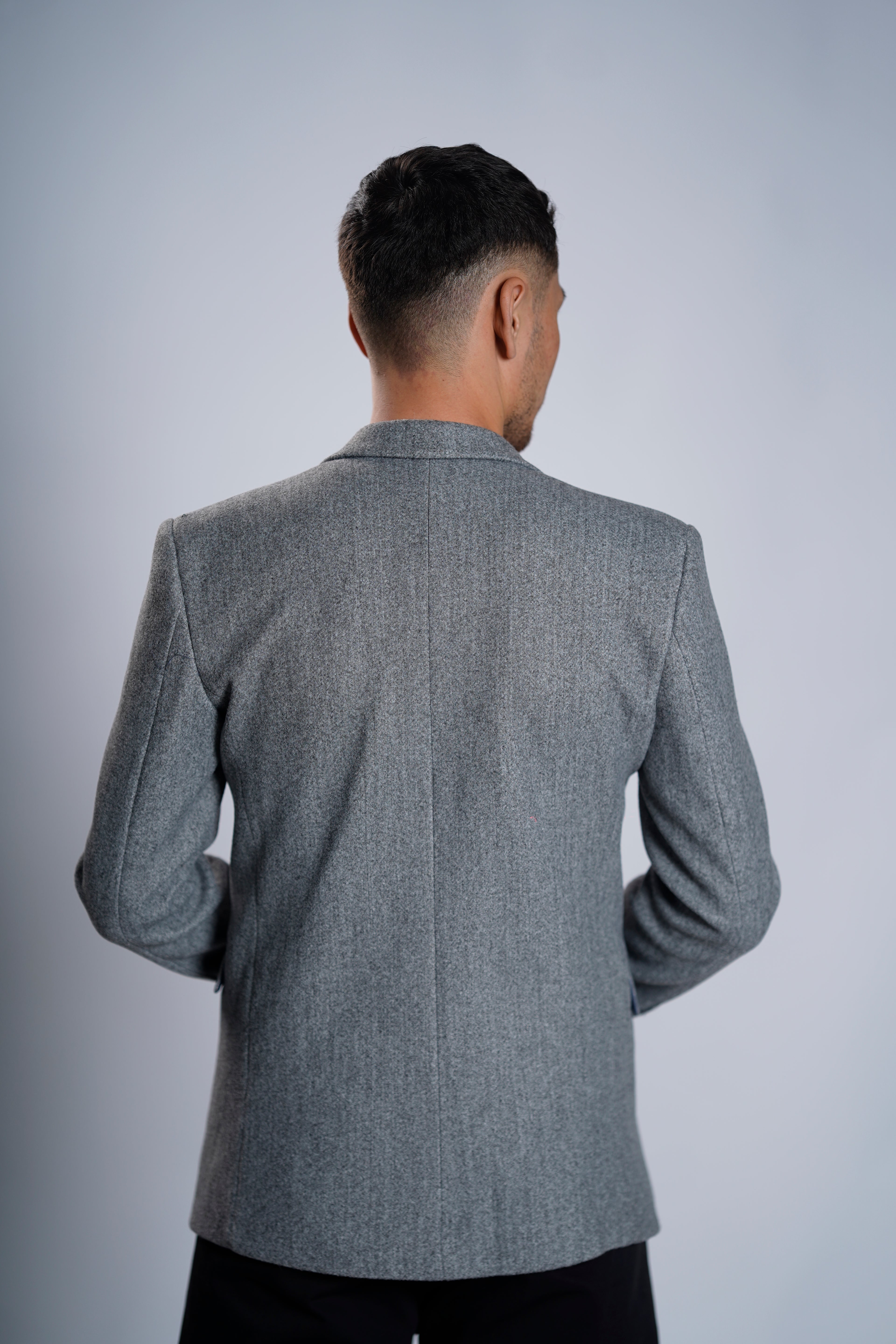 Men's Light Grey Textured Blazer – Slim Fit Formal & Smart Casual Jacket
