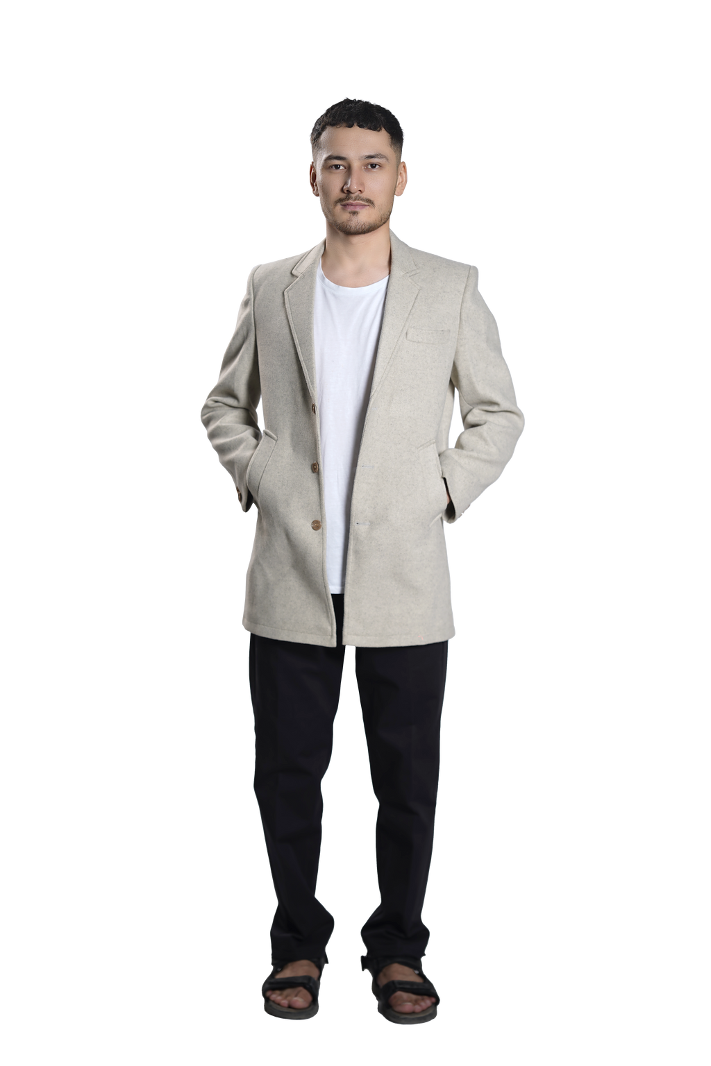 Men's Cream Wool Blend Overcoat – Classic Tailored Mid-Length Winter Coat