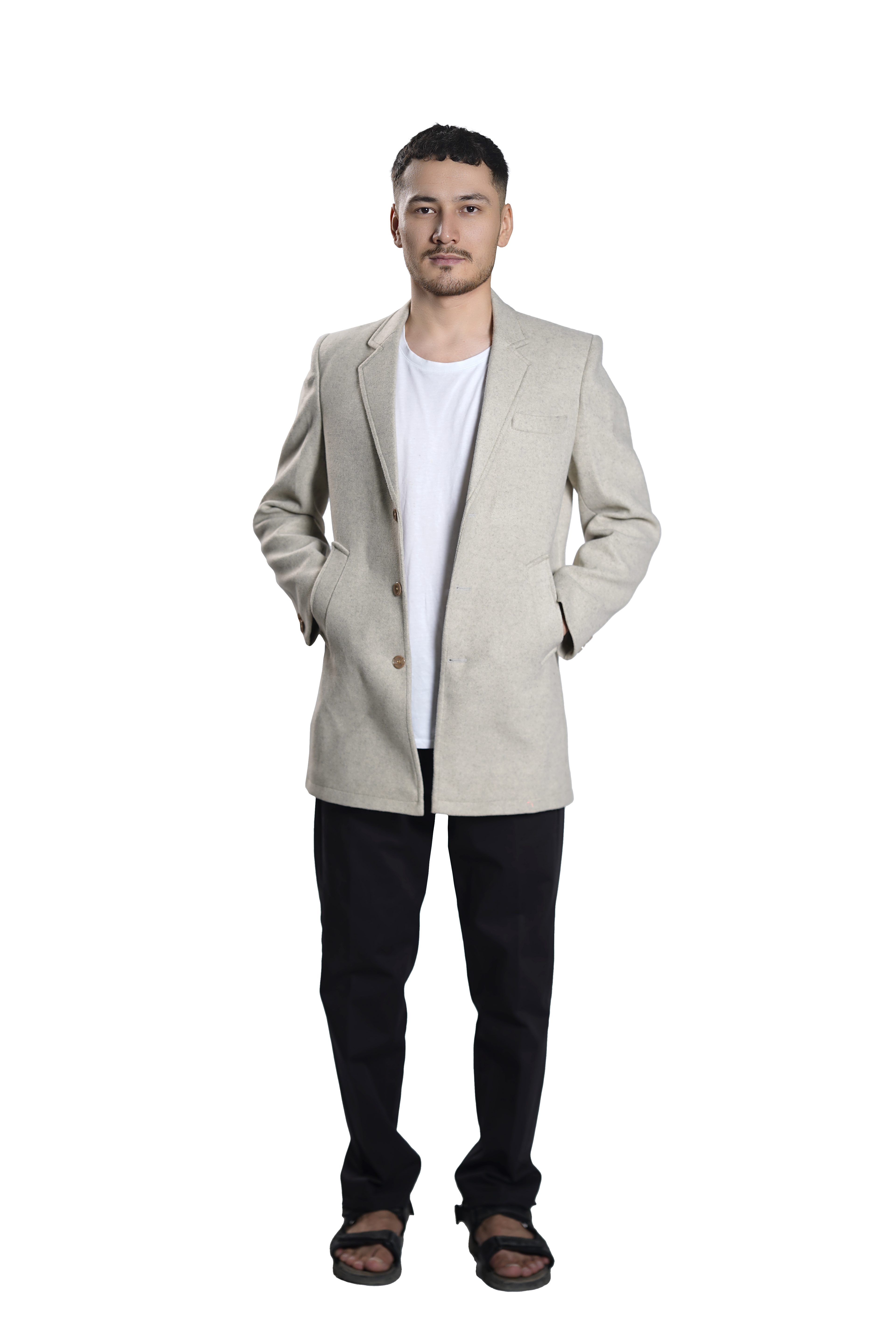 Men's Cream Wool Blend Overcoat – Classic Tailored Mid-Length Winter Coat