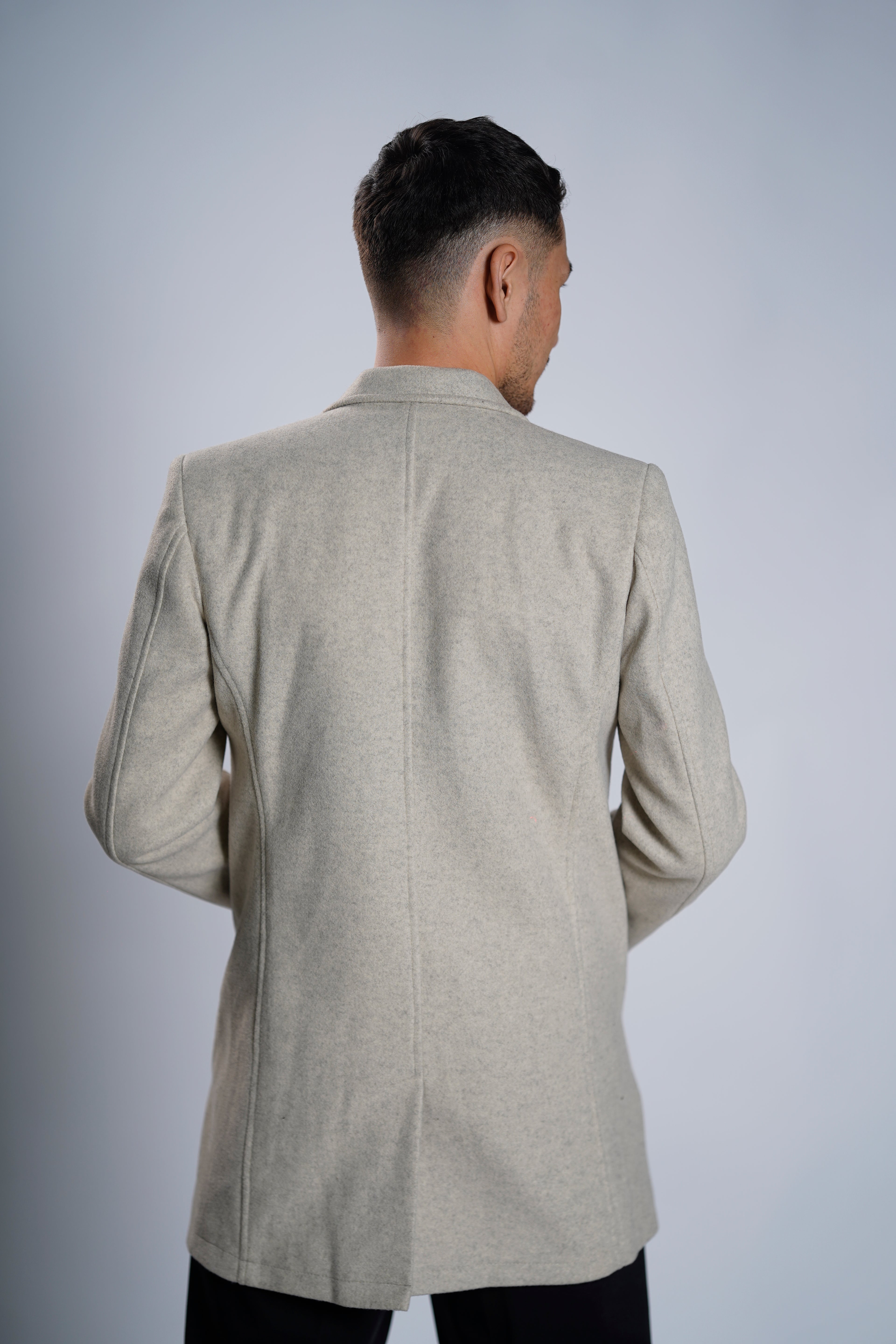 Men's Cream Wool Blend Overcoat – Classic Tailored Mid-Length Winter Coat