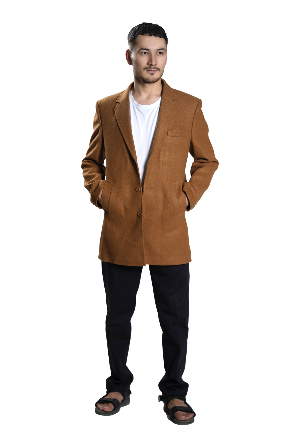 Men's Camel Brown Wool Blend Overcoat – Classic Tailored Mid-Length Winter Coat